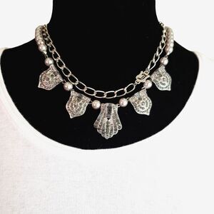 Juicy Couture Chain Gray Beads Black Rhinestone Collar Statement Necklace 17"